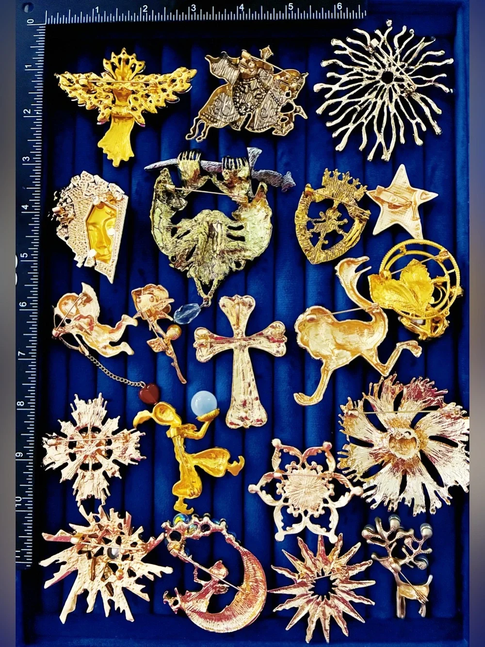 Costume Jewelry Brooch Pin Lot 20 Cross Celestial Angel Knight Mask Rhinestone